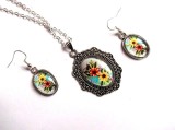 set pandantiv , cercei cu model floral 34110
