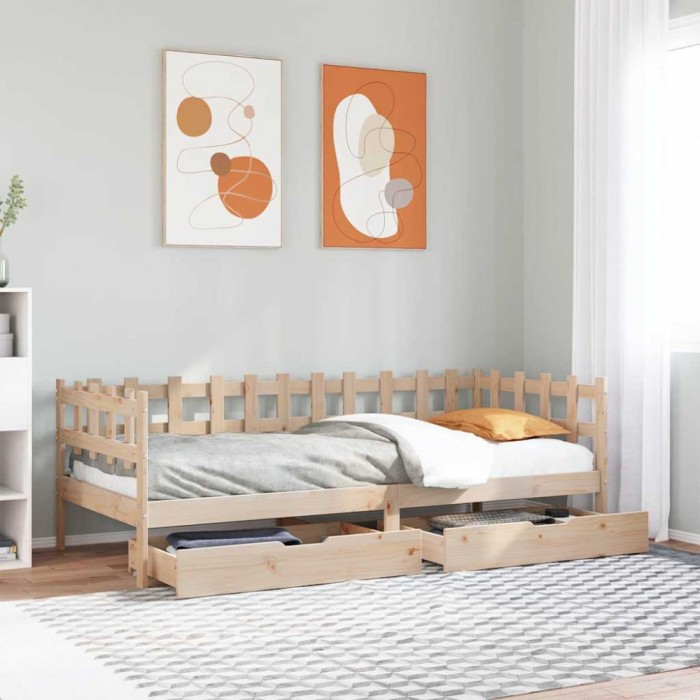 Gossi pat de zi cu sertare, 90x200 cm, lemn masiv pin