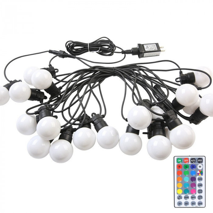 Instalatie craciun, 5 metri, 15 becuri led rotunde, pentru exterior cu incarcare la sursa de curent si telecomanda cu 8 functii, flippy