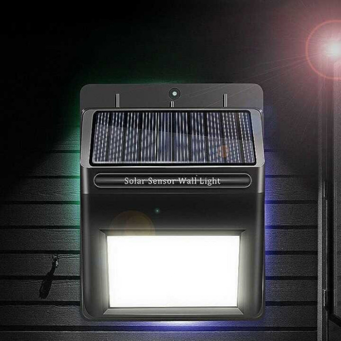 Lampa cu incarcare solara si senzor de miscare pentru exterior, 64 LED cu distanta de inductie, montaj pe perete, fara cabluri