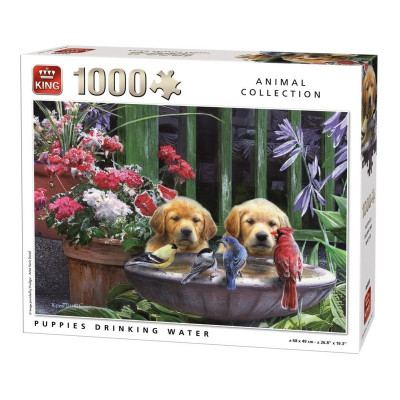 Puzzle 1000 piese Puppies Drinking Water foto