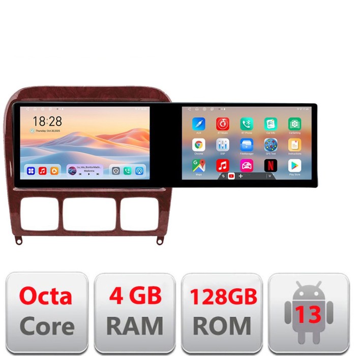Navigatie Mercedes Clasa S 1998-2005 Kit-220 Edotec 2 ecrane 8 core 4+128 21.6 inch Incell android Wifi 5Ghz gps internet CarStore Technology