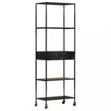 Biblioteca Gossi lemn mango &amp; fier, 60x35x180 cm, stil industrial, 4 rafturi + sertar, maro/negru