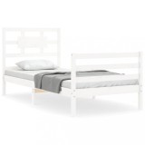 Cadru de pat cu tablie single, alb, lemn masiv