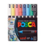 Set markere Posca, UNI PC-1MR, 0.7 MM, Varf Fin Metalic, 8 culori