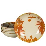 Set 6 farfurii adanci, 21 cm, Hawaii, Crem deschis cu frunze portocalii