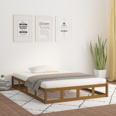 vidaXL Cadru de pat dublu, maro miere, 135x190 cm, lemn masiv foto
