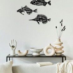 Decoratiune de perete, Fishes 3, Metal, 35 x 20 cm, 3 piese, Negru
