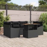 Set de dining pentru grădină , 7 piese, cu perne, din rattan sintetic negru și lemn de acacia.
