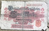 BNKSTR01DE Bancnotă Germania Imperială (WWI) - 2 Mark 1914, Darlehnskassenschein, varianta cu sigiliu rosu