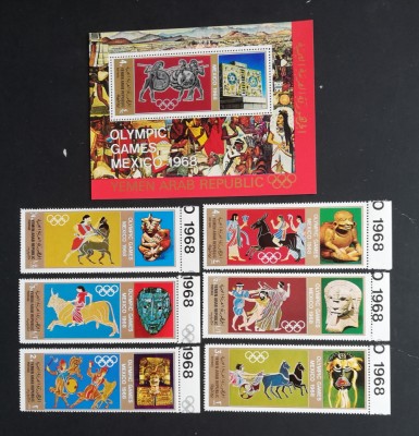 YEMEN A.R. -OLIMP.MEXIC 1968-1serie 6 V.* 1Colite,-Ros...-NEOBLIT. MNH**-YAR 35B foto