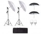 Cumpara ieftin Kit de 4 umbrele alb-negru, 2 trepiezi reglabili 200 cm, 2 becuri LED 25W, geanta de transport inclusa, Dactylion