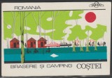 Romania anii 60-70 - Vigneta cartonata Braserie si Camping COSTEI (judetul Timis), eticheta hoteliera CentroCOOP, promovare turistica