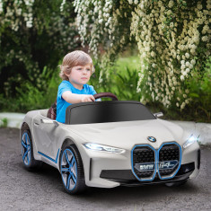HOMCOM Masinuta Electrica pentru Copii BMW i4 cu Licenta de 12V cu Telecomanda, Baterii Portabile, Muzica, Claxon, Slot MP3, pentru 3-6 ani Alb