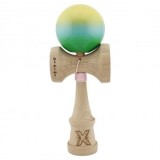 Kendama X Originala, Profesionala ,Big Cups V2, Super Sticky cu Cupe Mari,18 cm, Rulment Metalic cu Ata 55 cm, Galben/Albastru/Verde