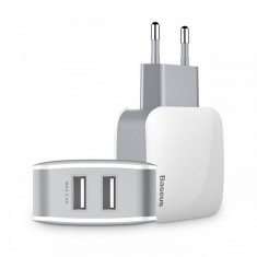 Adaptor priza Baseus, Letour Travel Charger, 2x USB 2.4A, Alb foto