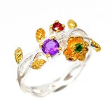 Cumpara ieftin Inel bijuterie infinit din argint 925 cu ametist, granat si crom-diopsid, 7