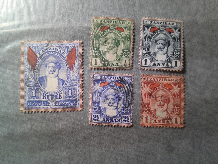 Serie mica Zanzibar ocupatie britanica 1899 Sultan Hamud ibn Muhamed 5 valori stampilate
