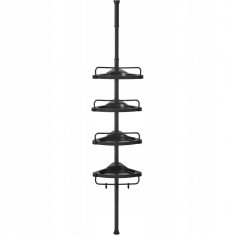 Raft pentru baie/dus, de colt, Artool, reglabil, otel si PP, 4 rafturi, negru, 85-305 cm