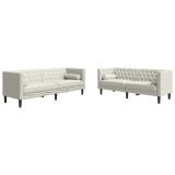 Cumpara ieftin Set canapele Chesterfield cu perne rulou 2 piese, crem, catifea