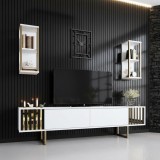 Comoda Tv Lux Gold Line Tv Stand Stylish, Alb - Nuc - Gri, 180x48x30 cm