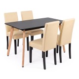 Set Sufragerie Verona 120 4+1 Negru-Bej Leziter MDF Piele Sintetica Lemn