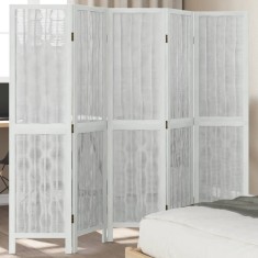 vidaXL Paravan cameră 5 panouri, alb, lemn masiv paulownia 358677