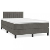Gossi pat cu arcuri, saltea si led, gri inchis, 120x190 cm, catifea