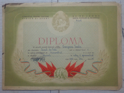 Diploma sportiva, baschet// Muscel 1954 foto