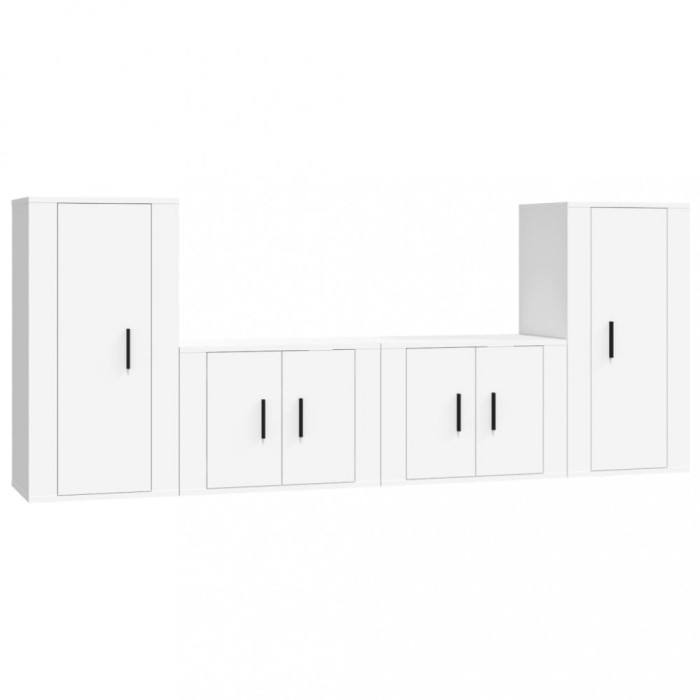 Set dulap TV, 4 piese, alb, lemn prelucrat
