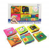 Set 6 carti senzoriale ZEQAS pentru bebelusi, material textil moale si prietenos, multicolor
