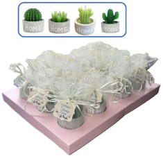 Set 12 Marturii Nunta , Lumanare Cactus in Ghiveci Home cu Tulle Ivory si Eticheta Personalizata foto