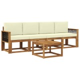 vidaXL Set de canapele de exterior cu pernă 4 pcs Natural și Crem 3384971