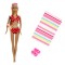 Păpușă Manechin, Betty, 30cm, Costum de Baie Roșu cu Buline, Ochelari Fucsia, Prosop Dungi, șlapi Roz, Set 4 Accesorii