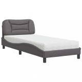 Cumpara ieftin Pat cu saltea, Hvar, gri, 80x200 cm, piele ecologica