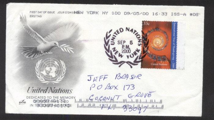 UN New York 2000 Thanking year Mi.830 FDC UN.074