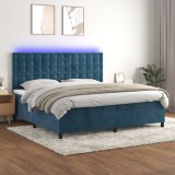 Gossi pat cu arcuri, saltea si led, bleumarin, 200x200 cm, catifea