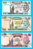 Zambia SET 3x (p#26+27+28) 10+20+50 Kwacha 1980-88 UNC 'Acvila de apă'; (ROG CITITI DETALIILE!)