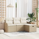 vidaXL Set de canapea de grădină , 4 piese, cu perne - rattan polimer bej