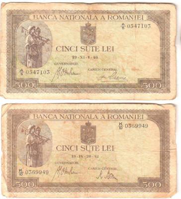 SV * Romania 4 x 500 LEI 1940 - 1941 (FIL. ORIZONTAL + VERTICAL) - 1942 * WWII foto