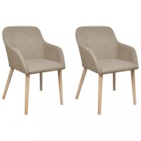 Set 2 Scaune Bucatarie vidaXL, Bej, Textil, Lemn Stejar Masiv, 52x57x76.5cm, Tapitate, Confortabile, Moderne