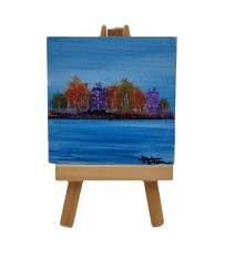 Pictura pe suport de lemn, Joc de culori, 7.5 x 7.5 cm foto