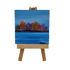 Pictura pe suport de lemn, Joc de culori, 7.5 x 7.5 cm