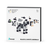 Set joc constructii magnetice PIXIO Black &amp; White Animals, 195 piese, aplicatie gratuita iOS sau Android