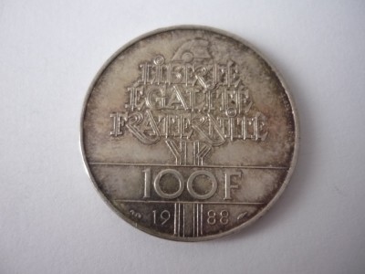 100 FRANCI 1988 ARGINT ***** foto