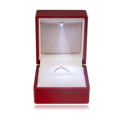 Cutie cadou cu LED pentru inele - culoare roșu mat, pătrată foto