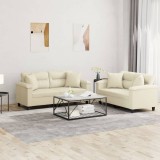 vidaXL Set de canapele cu perne, 2 piese, crem, piele ecologică