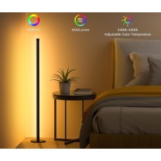 Lampa de podea, RGBIC, inteligenta, wi-fi, control prin aplicatie, sincronizare muzicala, neagra, 1.6 m