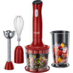 Mixer vertical 3 in 1 Russell Hobbs Desire 24700-56, 500W, 2 viteze + Puls, Tel, Tocator, Pahar Gradat, Functie pulse, Rosu