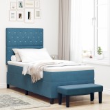 VidaXL Pat cu arcuri cu saltea și bancă Albastru &icirc;nchis 90x200 cm Catifea